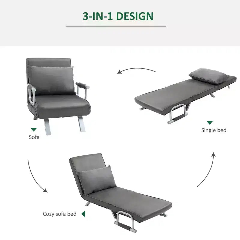 Single Person Folding 5 Position Convertible Sofa Bed Sleeper Chair Chaise Lounge Couch w/Pillow & Steel Frame