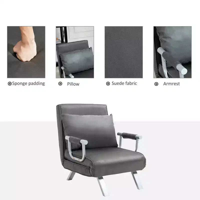 Single Person Folding 5 Position Convertible Sofa Bed Sleeper Chair Chaise Lounge Couch w/Pillow & Steel Frame