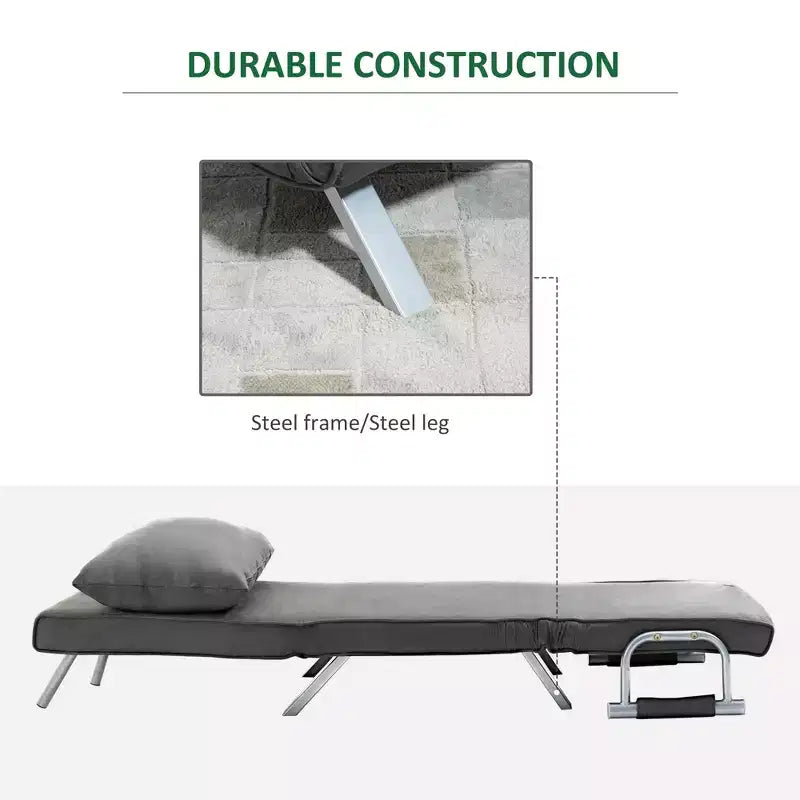Single Person Folding 5 Position Convertible Sofa Bed Sleeper Chair Chaise Lounge Couch w/Pillow & Steel Frame