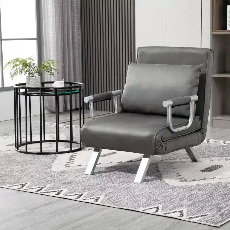 Single Person Folding 5 Position Convertible Sofa Bed Sleeper Chair Chaise Lounge Couch w/Pillow & Steel Frame