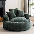 Efomao Round Ultra Soft Chenille Foam Bean Bag Chair - Oversized Comfy with Armrests & 3 Pillows - for Adults/Teens (Green)