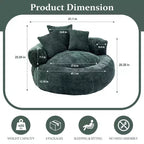 Efomao Round Ultra Soft Chenille Foam Bean Bag Chair - Oversized Comfy with Armrests & 3 Pillows - for Adults/Teens (Green)