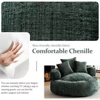 Efomao Round Ultra Soft Chenille Foam Bean Bag Chair - Oversized Comfy with Armrests & 3 Pillows - for Adults/Teens (Green)
