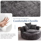 Pouf géant ultra doux en chenille et mousse Efomao avec accoudoirs et 3 oreillers - pour adultes/adolescents (noir)