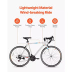 Vélo de route 21 vitesses en acier au carbone avec transmission Shimano, pneus 700x25C et guidon de course pour trajets quotidiens