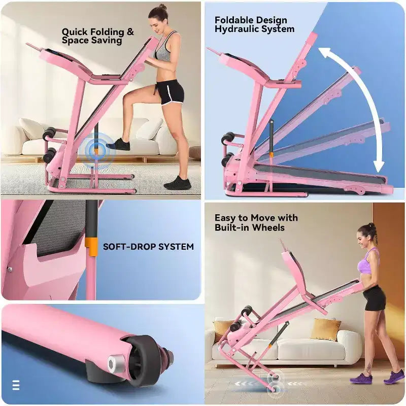 Tapis de course pliable KRISRATE avec banc d'abdominaux, tapis de course portable 3,5 CV amélioré en 2025 pour la maison avec inclinaison, écran LCD intelligent pour la masse grasse et la fréquence cardiaque