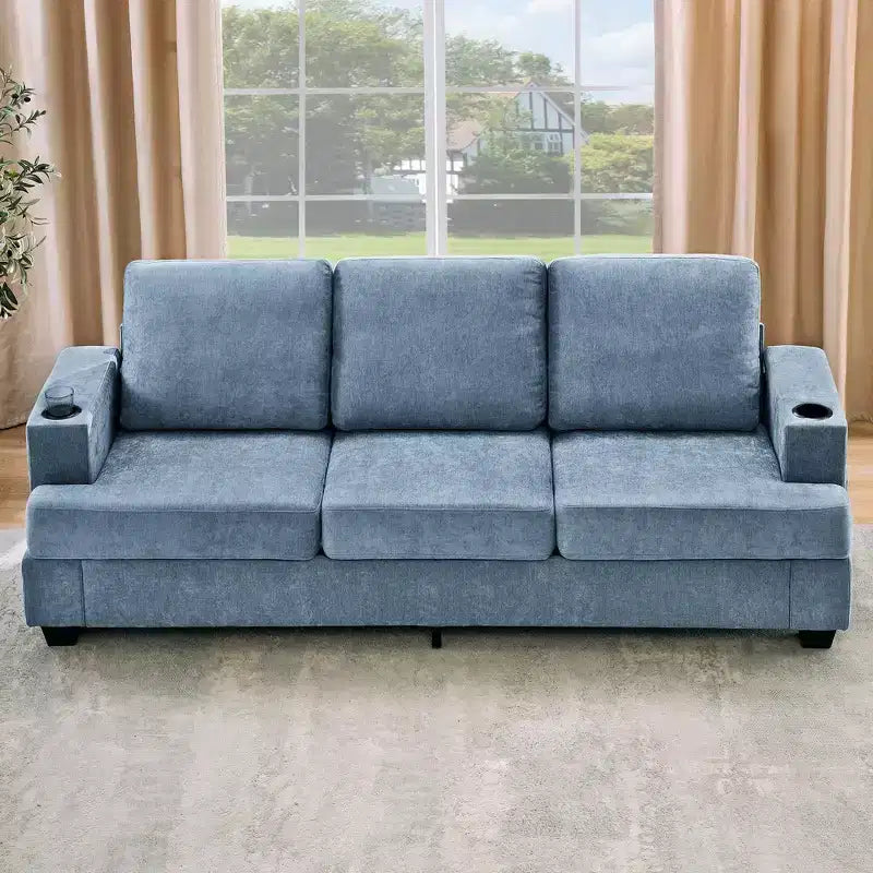 Canapé moderne 88 avec accoudoirs moelleux, canapé 3 places rembourré avec porte-gobelets et poches latérales, canapé profond pour salon et chambre à coucher