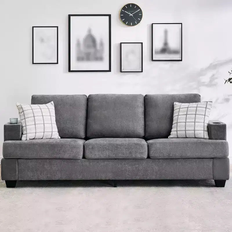 Canapé moderne 88 avec accoudoirs moelleux, canapé 3 places rembourré avec porte-gobelets et poches latérales, canapé profond pour salon et chambre à coucher