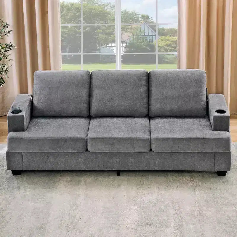 Canapé moderne 88 avec accoudoirs moelleux, canapé 3 places rembourré avec porte-gobelets et poches latérales, canapé profond pour salon et chambre à coucher
