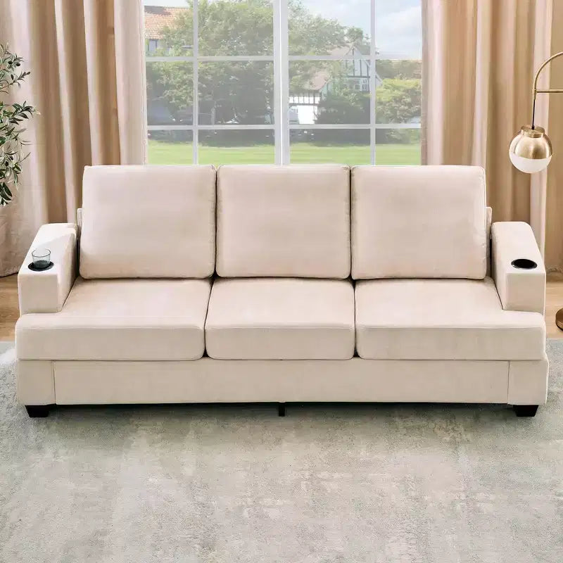 Canapé moderne 88 avec accoudoirs moelleux, canapé 3 places rembourré avec porte-gobelets et poches latérales, canapé profond pour salon et chambre à coucher