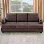 COZONY 89 3-Seater Modern Chenille Sofa with Deep Seats, Cup Holders & Side Storage Pockets, Upholstered Couch for Living Room or Apartment Lounge