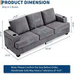 COZONY 89 3-Seater Modern Chenille Sofa with Deep Seats, Cup Holders & Side Storage Pockets, Upholstered Couch for Living Room or Apartment Lounge