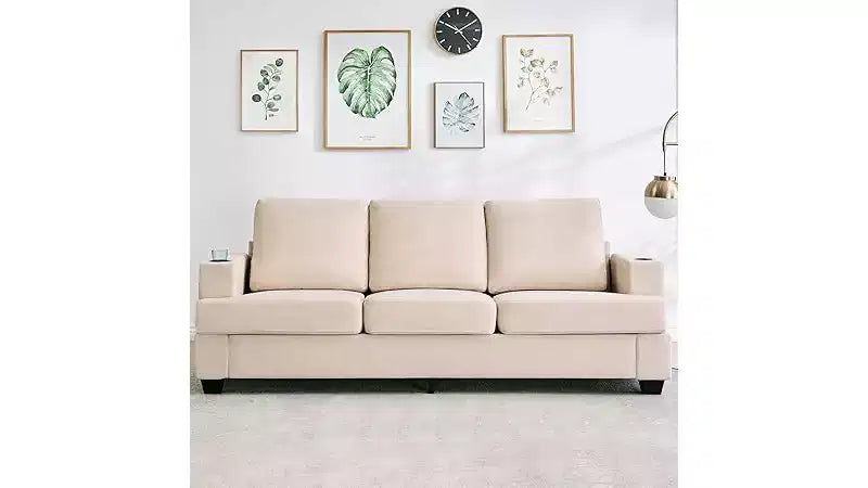 COZONY 89 3-Seater Modern Chenille Sofa with Deep Seats, Cup Holders & Side Storage Pockets, Upholstered Couch for Living Room or Apartment Lounge