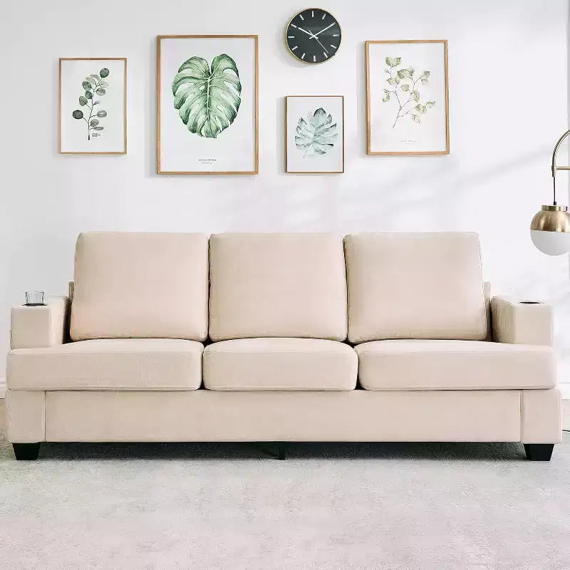 COZONY 89 3-Seater Modern Chenille Sofa with Deep Seats, Cup Holders & Side Storage Pockets, Upholstered Couch for Living Room or Apartment Lounge
