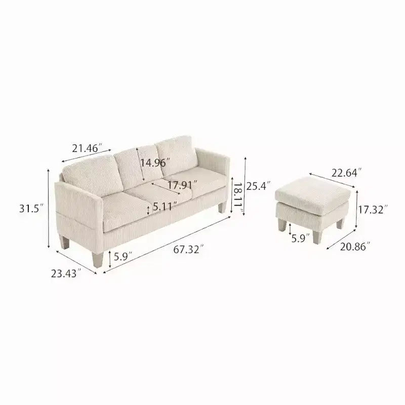 Canapé d'angle en forme de L TUYOHW, Canapé 4 places en velours côtelé avec mousse à mémoire de forme pour petits espaces de salon et appartements