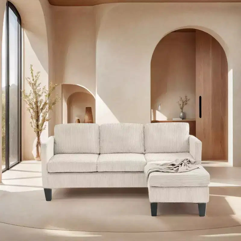 TUYOHW L-Shaped Sectional Sofa,Small Space Corduroy 4-Seat Couch with Memory Foam for Living Rooms & Apartments