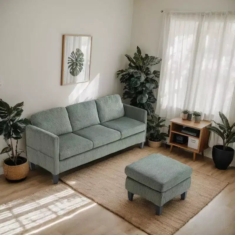 TUYOHW L-Shaped Sectional Sofa,Small Space Corduroy 4-Seat Couch with Memory Foam for Living Rooms & Apartments
