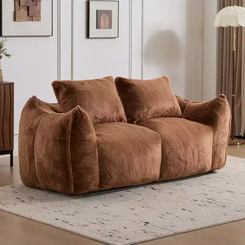 TUYOHW No Assembly Bean Bag Couch,75.2 Oversized Fluffy Loveseat with 2 Pillows,Faux Fur 2-Seater Couch for Living Room,Bedroom