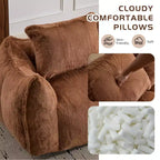 TUYOHW No Assembly Bean Bag Couch,75.2 Oversized Fluffy Loveseat with 2 Pillows,Faux Fur 2-Seater Couch for Living Room,Bedroom