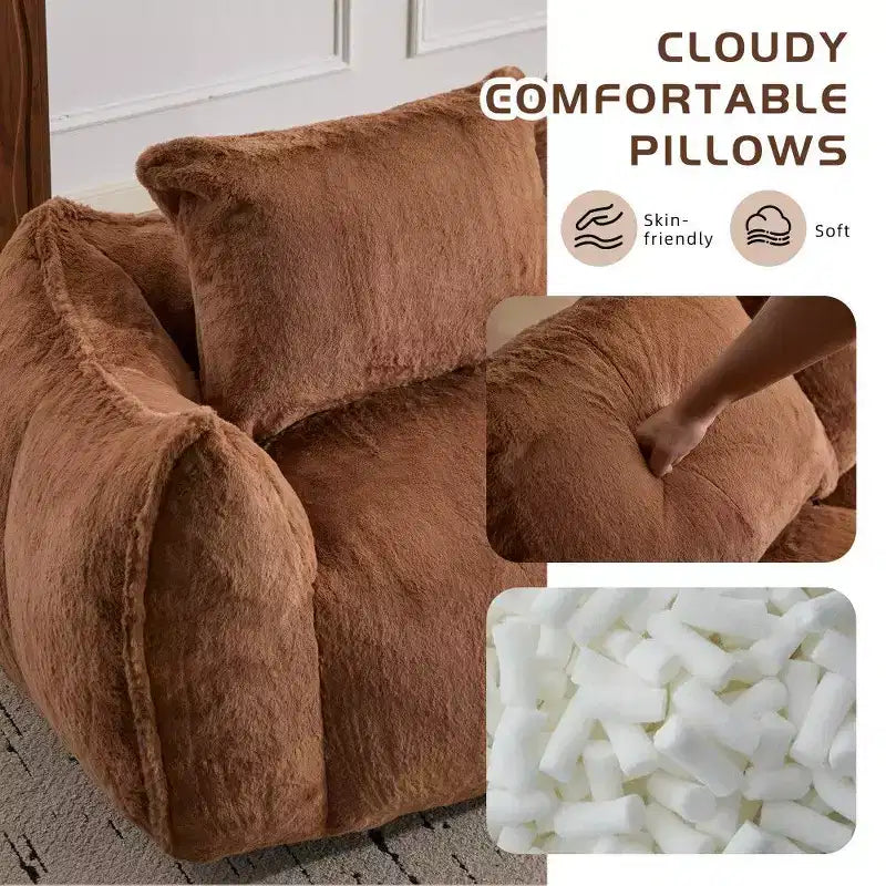 TUYOHW No Assembly Bean Bag Couch,75.2 Oversized Fluffy Loveseat with 2 Pillows,Faux Fur 2-Seater Couch for Living Room,Bedroom
