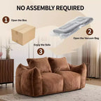 TUYOHW No Assembly Bean Bag Couch,75.2 Oversized Fluffy Loveseat with 2 Pillows,Faux Fur 2-Seater Couch for Living Room,Bedroom