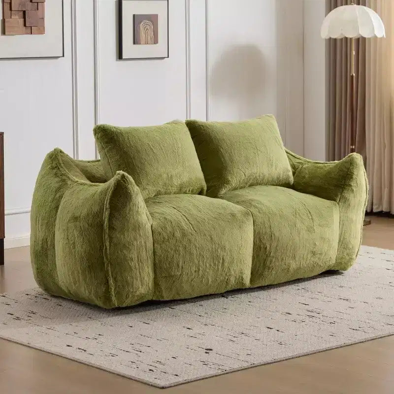 TUYOHW No Assembly Bean Bag Couch,75.2 Oversized Fluffy Loveseat with 2 Pillows,Faux Fur 2-Seater Couch for Living Room,Bedroom
