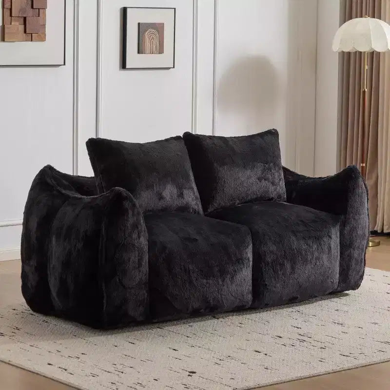 TUYOHW No Assembly Bean Bag Couch,75.2 Oversized Fluffy Loveseat with 2 Pillows,Faux Fur 2-Seater Couch for Living Room,Bedroom