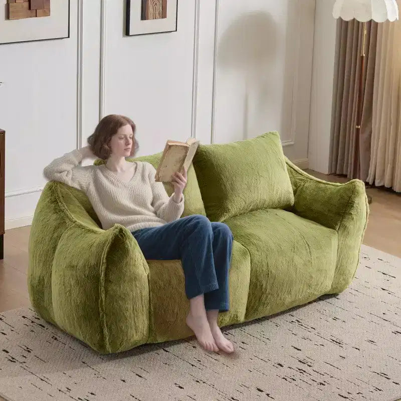 TUYOHW No Assembly Bean Bag Couch,75.2 Oversized Fluffy Loveseat with 2 Pillows,Faux Fur 2-Seater Couch for Living Room,Bedroom