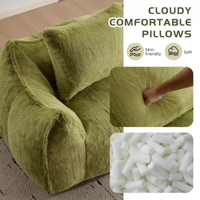TUYOHW No Assembly Bean Bag Couch,75.2 Oversized Fluffy Loveseat with 2 Pillows,Faux Fur 2-Seater Couch for Living Room,Bedroom