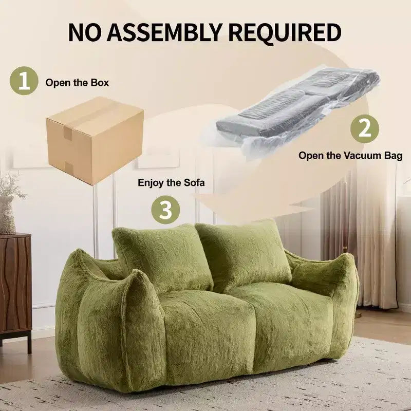 TUYOHW No Assembly Bean Bag Couch,75.2 Oversized Fluffy Loveseat with 2 Pillows,Faux Fur 2-Seater Couch for Living Room,Bedroom