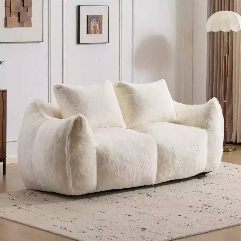 TUYOHW No Assembly Bean Bag Couch,75.2 Oversized Fluffy Loveseat with 2 Pillows,Faux Fur 2-Seater Couch for Living Room,Bedroom