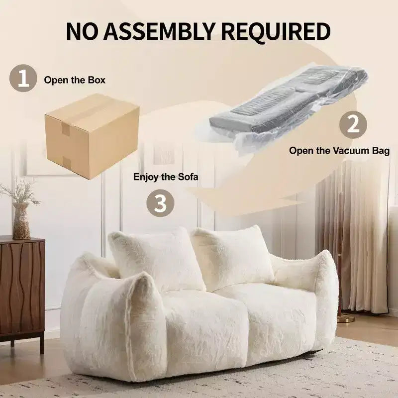 TUYOHW No Assembly Bean Bag Couch,75.2 Oversized Fluffy Loveseat with 2 Pillows,Faux Fur 2-Seater Couch for Living Room,Bedroom