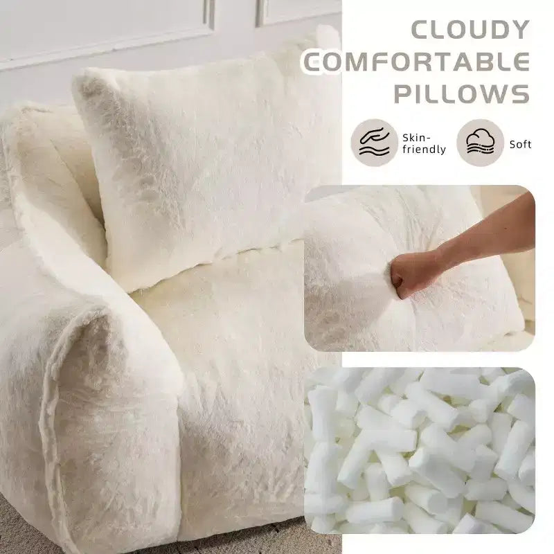 TUYOHW No Assembly Bean Bag Couch,75.2 Oversized Fluffy Loveseat with 2 Pillows,Faux Fur 2-Seater Couch for Living Room,Bedroom