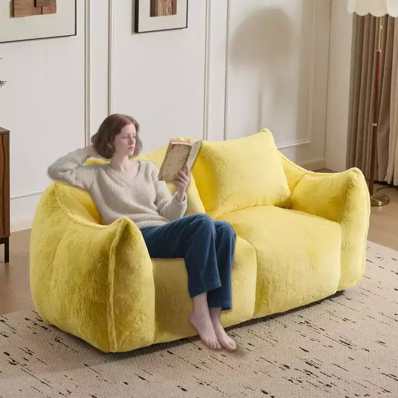 TUYOHW No Assembly Bean Bag Couch,75.2 Oversized Fluffy Loveseat with 2 Pillows,Faux Fur 2-Seater Couch for Living Room,Bedroom