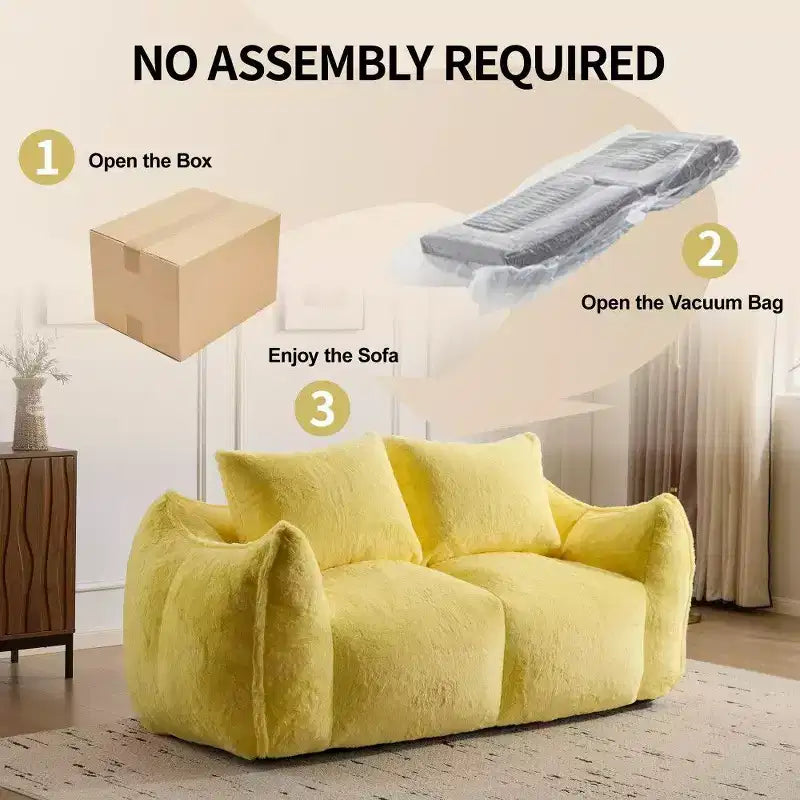 TUYOHW No Assembly Bean Bag Couch,75.2 Oversized Fluffy Loveseat with 2 Pillows,Faux Fur 2-Seater Couch for Living Room,Bedroom