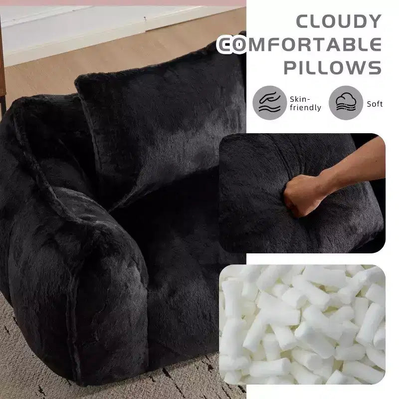 TUYOHW No Assembly Bean Bag Couch,75.2 Oversized Fluffy Loveseat with 2 Pillows,Faux Fur 2-Seater Couch for Living Room,Bedroom