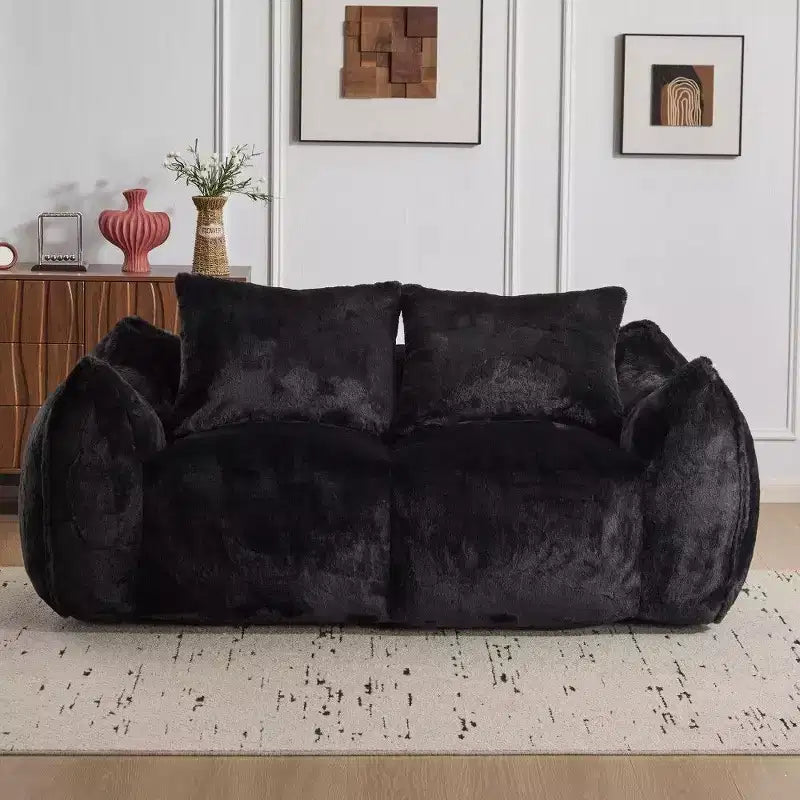 TUYOHW No Assembly Bean Bag Couch,75.2 Oversized Fluffy Loveseat with 2 Pillows,Faux Fur 2-Seater Couch for Living Room,Bedroom