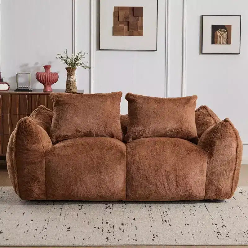 TUYOHW No Assembly Bean Bag Couch,75.2 Oversized Fluffy Loveseat with 2 Pillows,Faux Fur 2-Seater Couch for Living Room,Bedroom