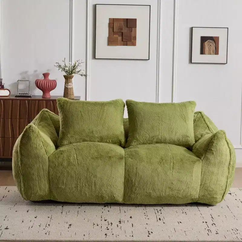 TUYOHW No Assembly Bean Bag Couch,75.2 Oversized Fluffy Loveseat with 2 Pillows,Faux Fur 2-Seater Couch for Living Room,Bedroom