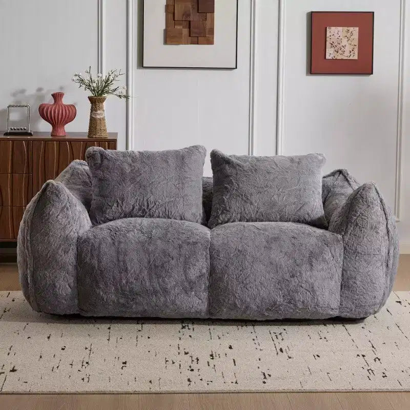 TUYOHW No Assembly Bean Bag Couch,75.2 Oversized Fluffy Loveseat with 2 Pillows,Faux Fur 2-Seater Couch for Living Room,Bedroom