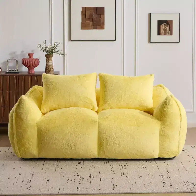 TUYOHW No Assembly Bean Bag Couch,75.2 Oversized Fluffy Loveseat with 2 Pillows,Faux Fur 2-Seater Couch for Living Room,Bedroom