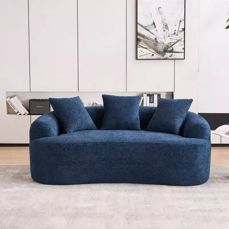 TUYOHW 65 Curved Loveseat Sofa,No-Assembly Chenille Sofa with 3 Pillows,2-Seater Couch for Living Room,Small Space