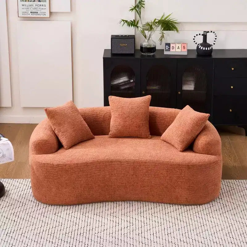 TUYOHW 65 Curved Loveseat Sofa,No-Assembly Chenille Sofa with 3 Pillows,2-Seater Couch for Living Room,Small Space
