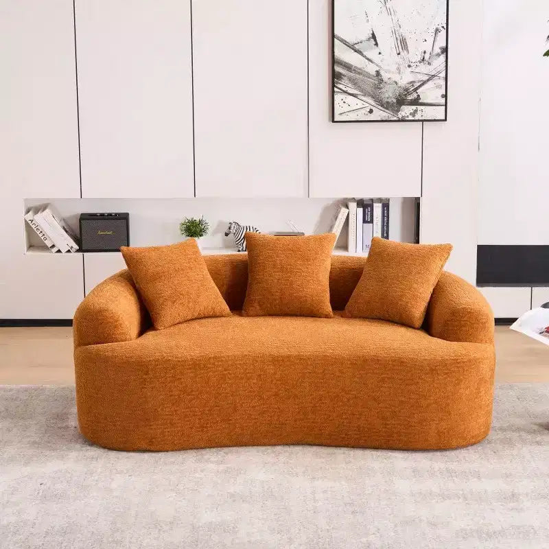 TUYOHW 65 Curved Loveseat Sofa,No-Assembly Chenille Sofa with 3 Pillows,2-Seater Couch for Living Room,Small Space