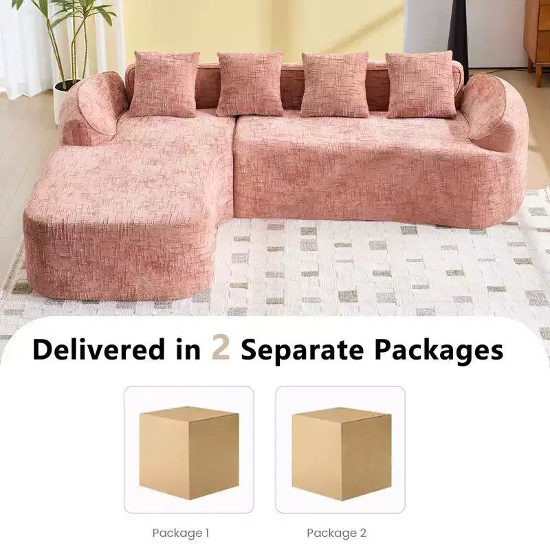 EHMKNP 101 L-Shaped Sectional Sofa with Curved Chaise  Modular Chenille Cloud Couch, No Assembly Required