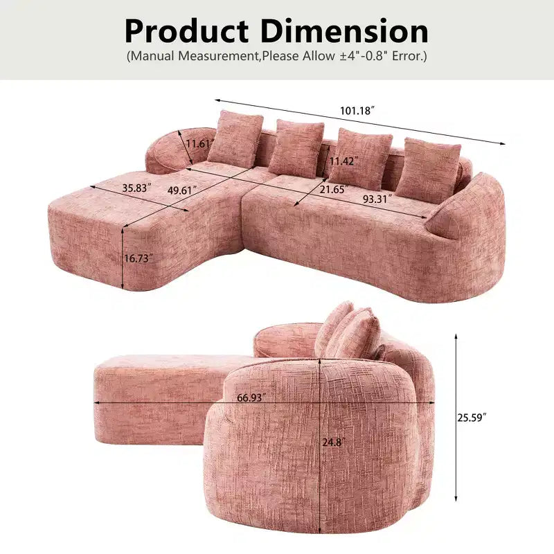 EHMKNP 101 L-Shaped Sectional Sofa with Curved Chaise  Modular Chenille Cloud Couch, No Assembly Required