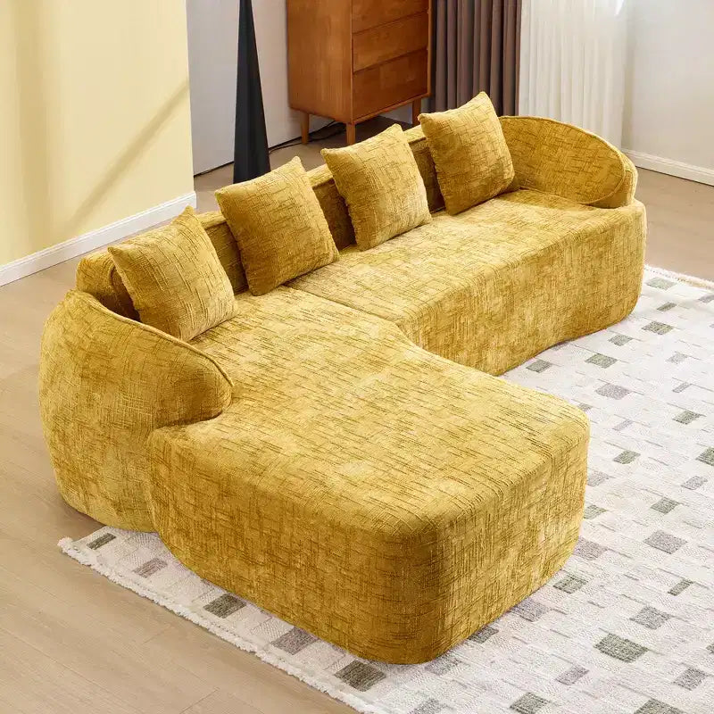EHMKNP 101 L-Shaped Sectional Sofa with Curved Chaise  Modular Chenille Cloud Couch, No Assembly Required