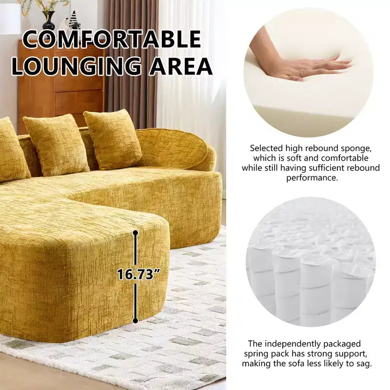 EHMKNP 101 L-Shaped Sectional Sofa with Curved Chaise  Modular Chenille Cloud Couch, No Assembly Required