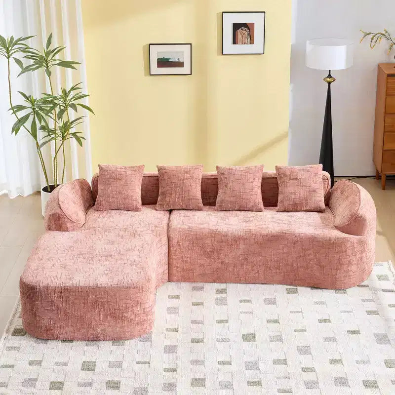 EHMKNP 101 L-Shaped Sectional Sofa with Curved Chaise  Modular Chenille Cloud Couch, No Assembly Required