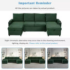 Whisen 109.5 Convertible Sofa Bed, Modern U-Shaped Sofa, Upholstered Couch with Storage Boxes & Pockets, Cup Holders